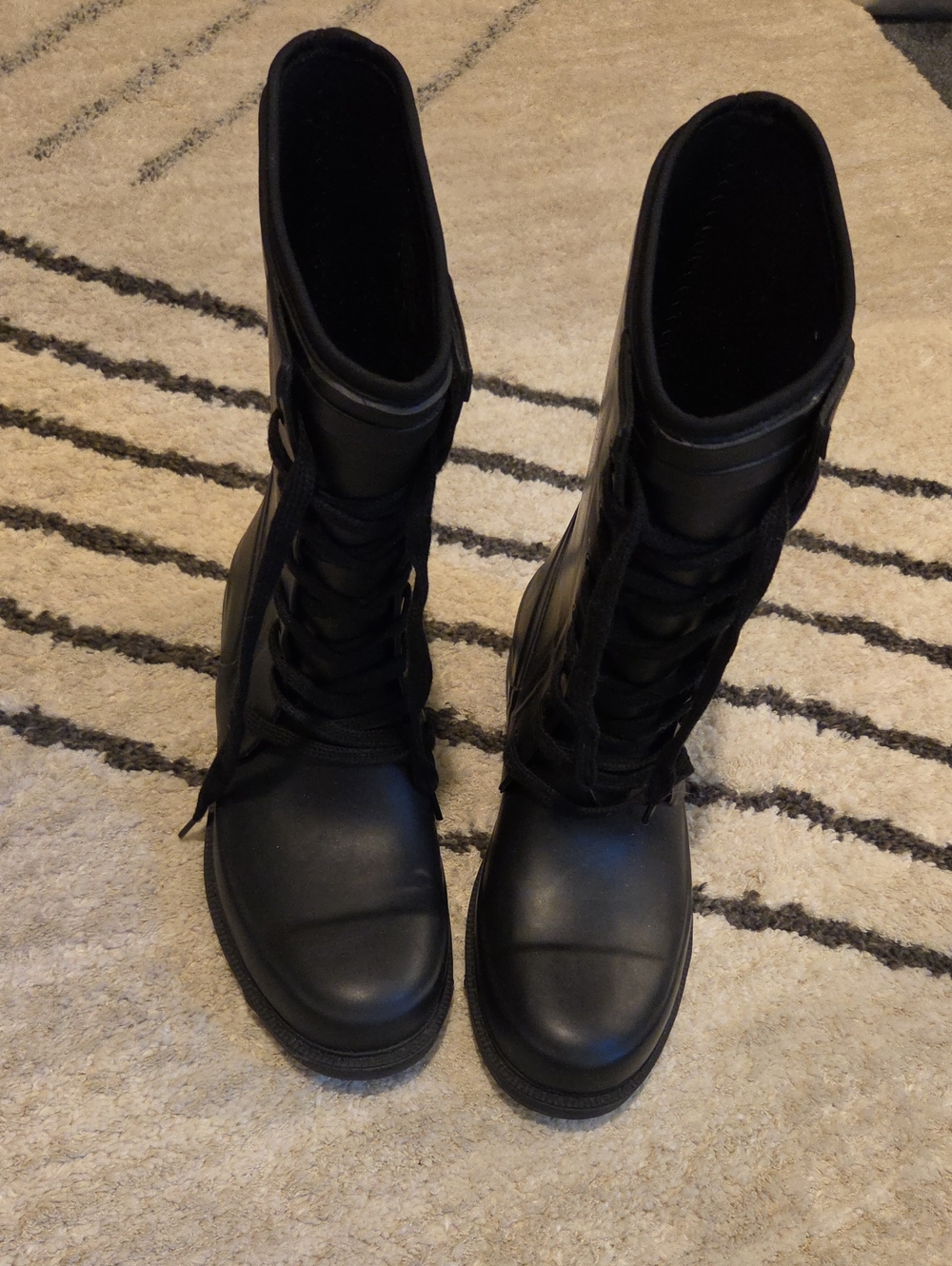 Women's Black Lace-Up Moto Combat Raim Boots